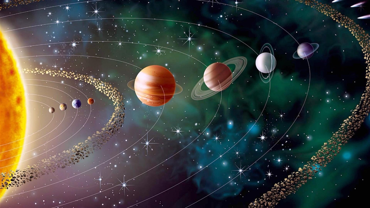 Papier peint cortège cosmique de planètes devant une étoile