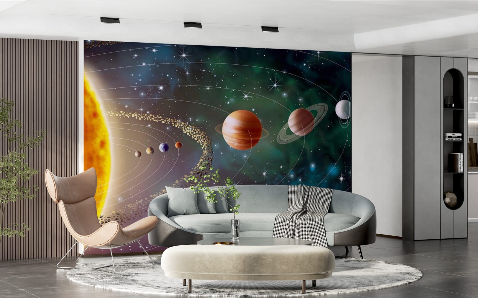 Papier peint cortège cosmique de planètes devant une étoile