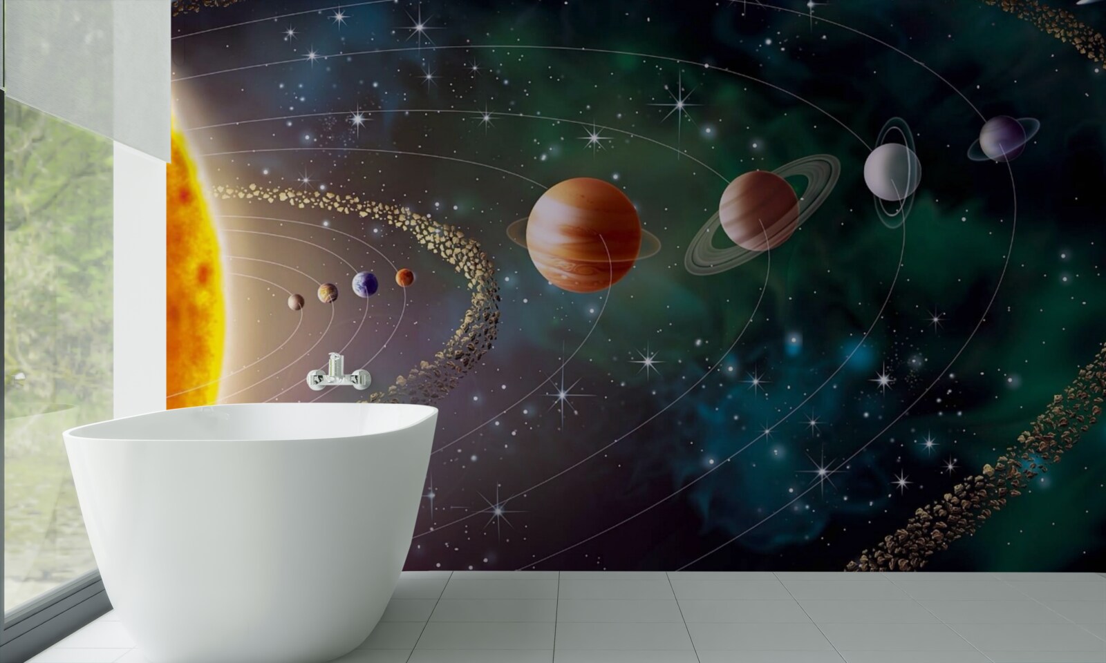 Papier peint cortège cosmique de planètes devant une étoile