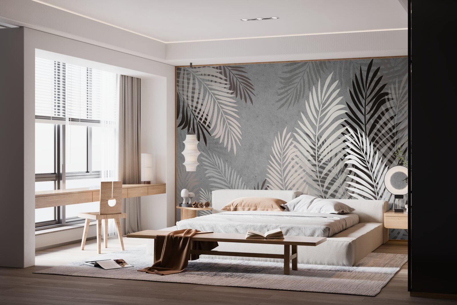 Papier peint les feuilles tropicales sont blanches et noires