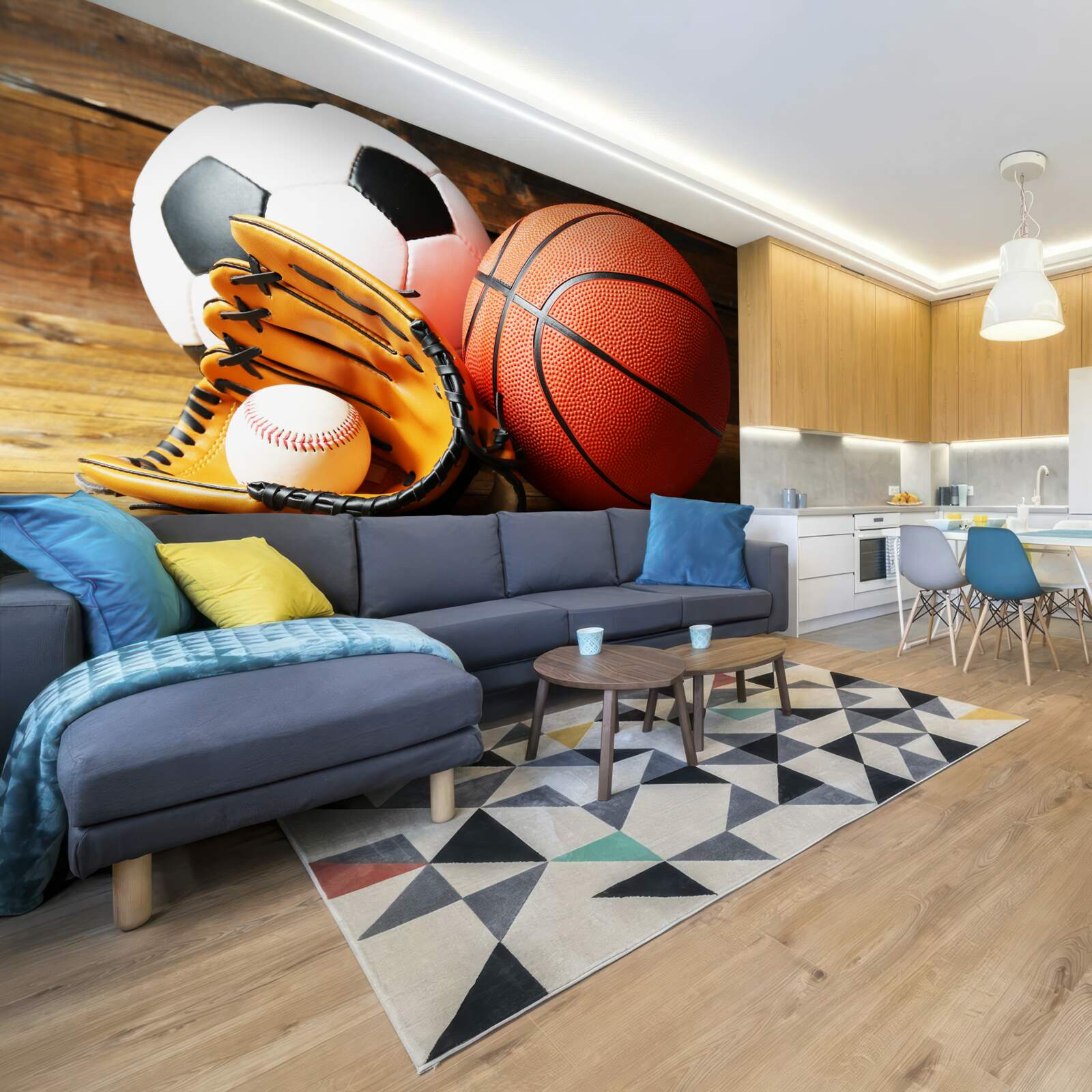 Papier peint ballons de football, de basket-ball et de tennis