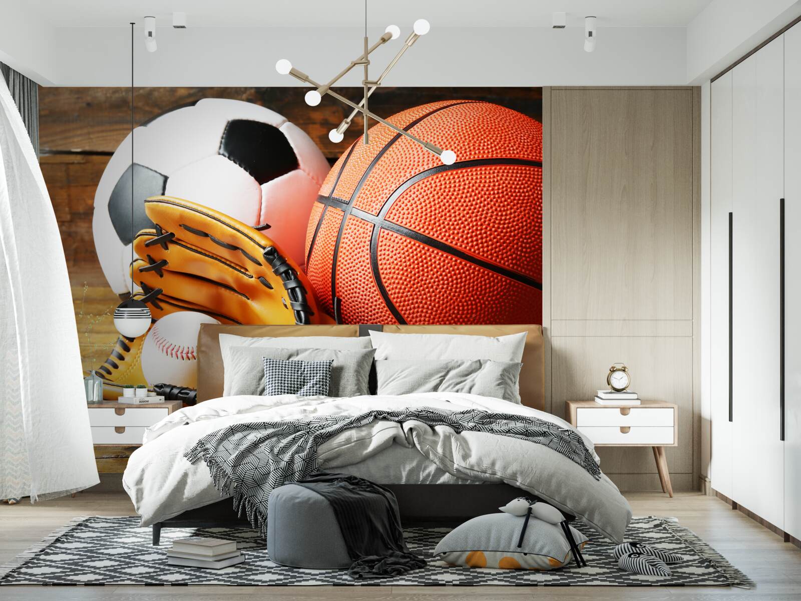 Papier peint ballons de football, de basket-ball et de tennis