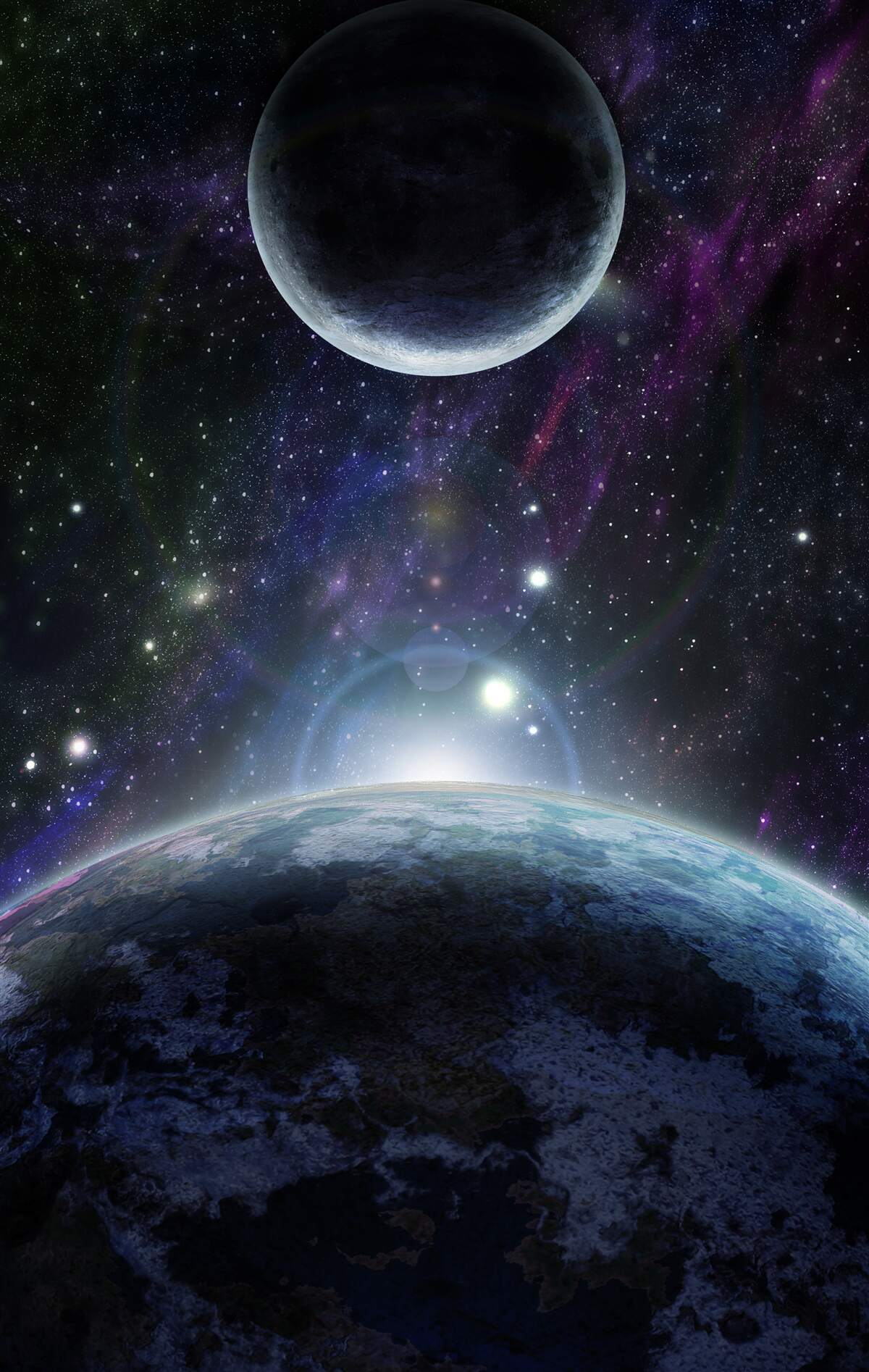 Papier peint la terre et la lune sont dans l'espace