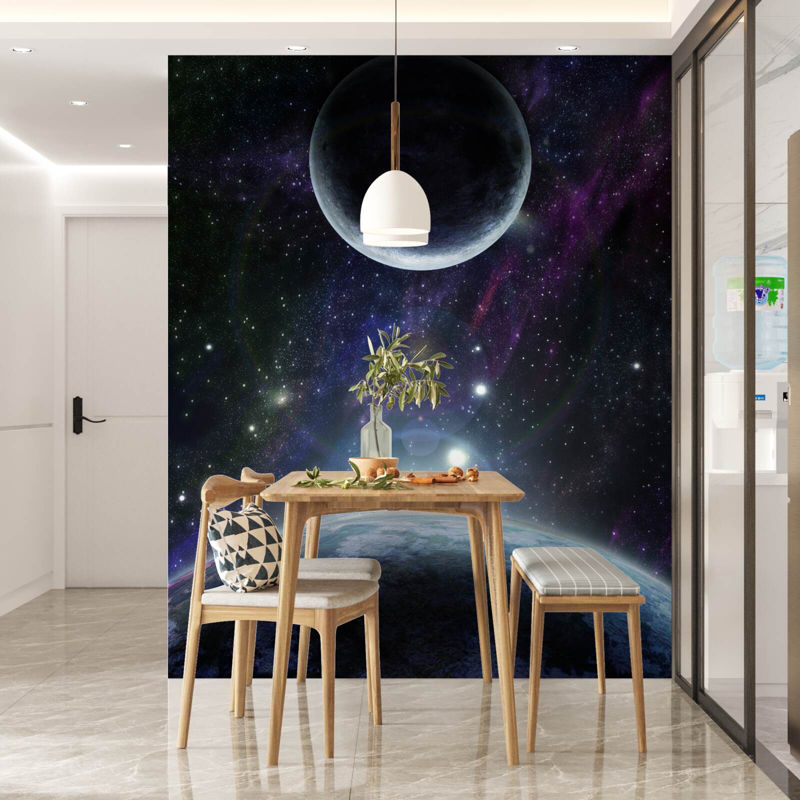 Papier peint la terre et la lune sont dans l'espace