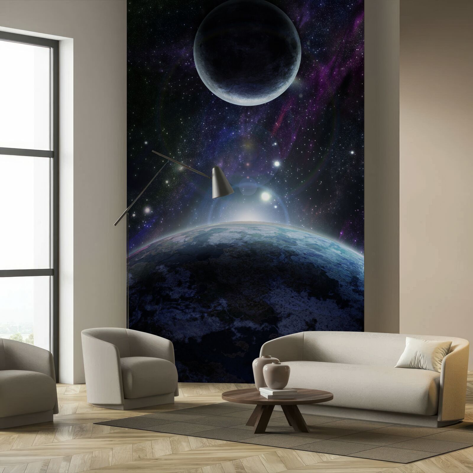 Papier peint la terre et la lune sont dans l'espace