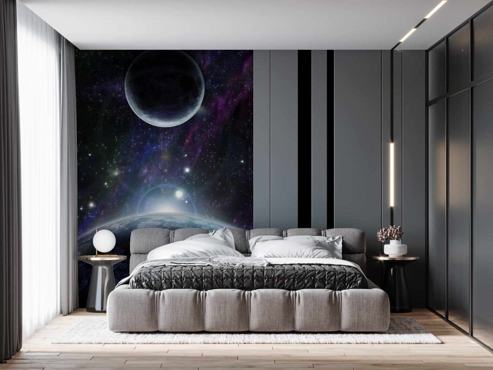 Papier peint la terre et la lune sont dans l'espace