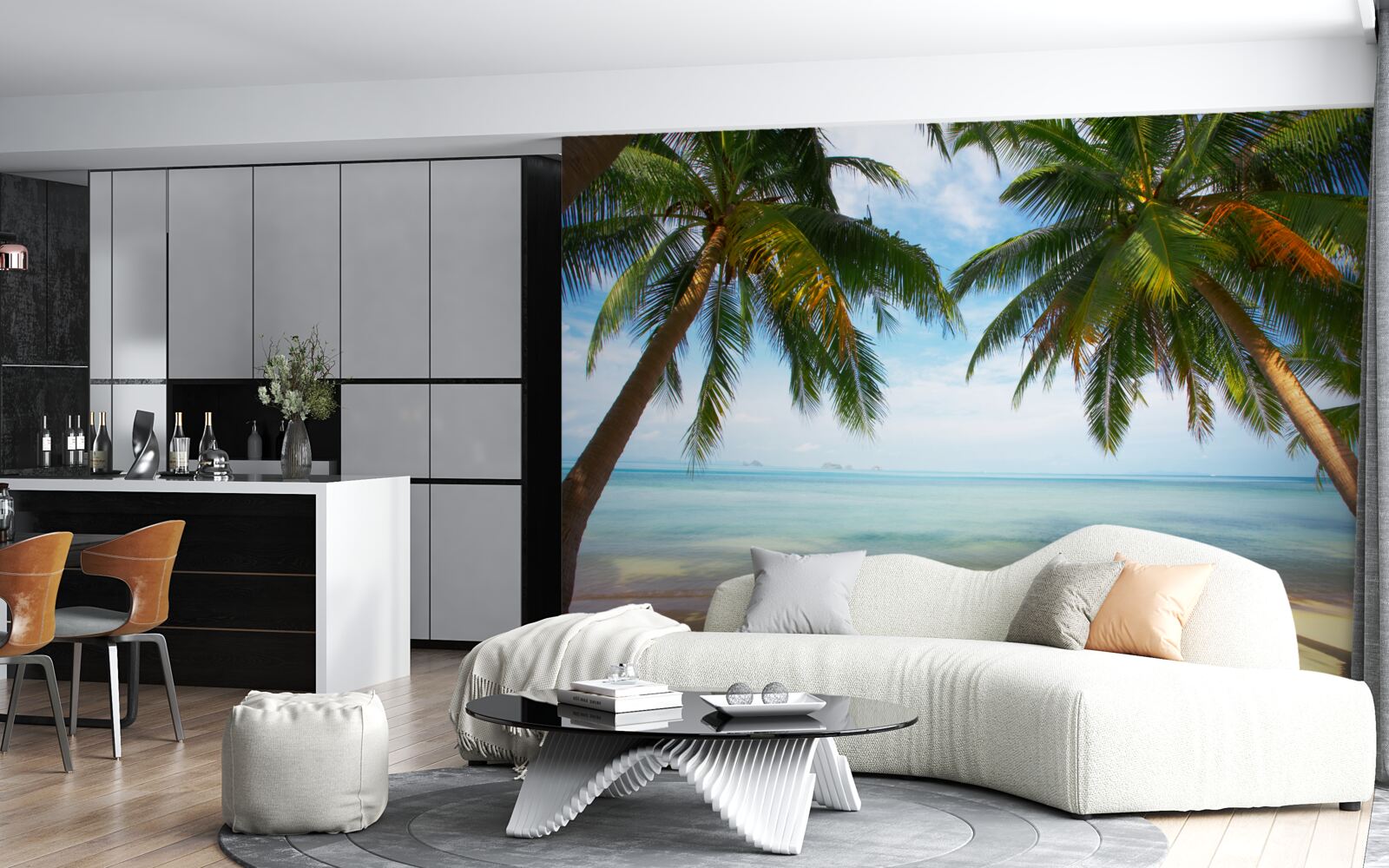 Papier peint deux palmiers poussent sur le rivage
