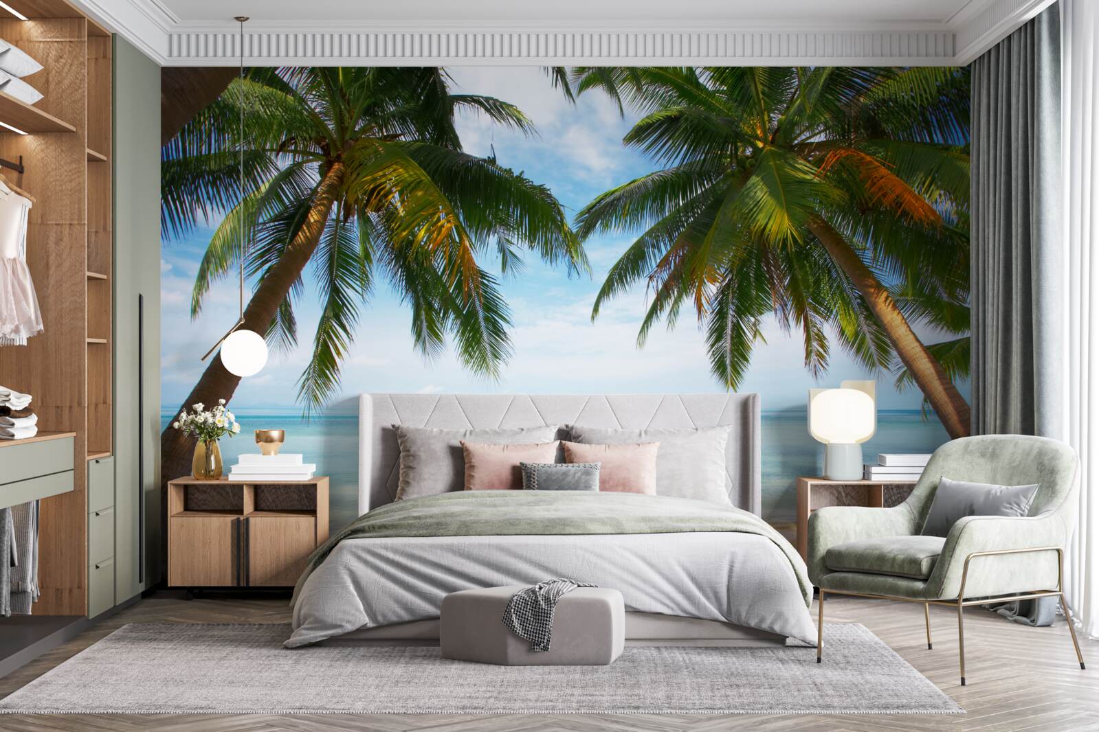 Papier peint deux palmiers poussent sur le rivage