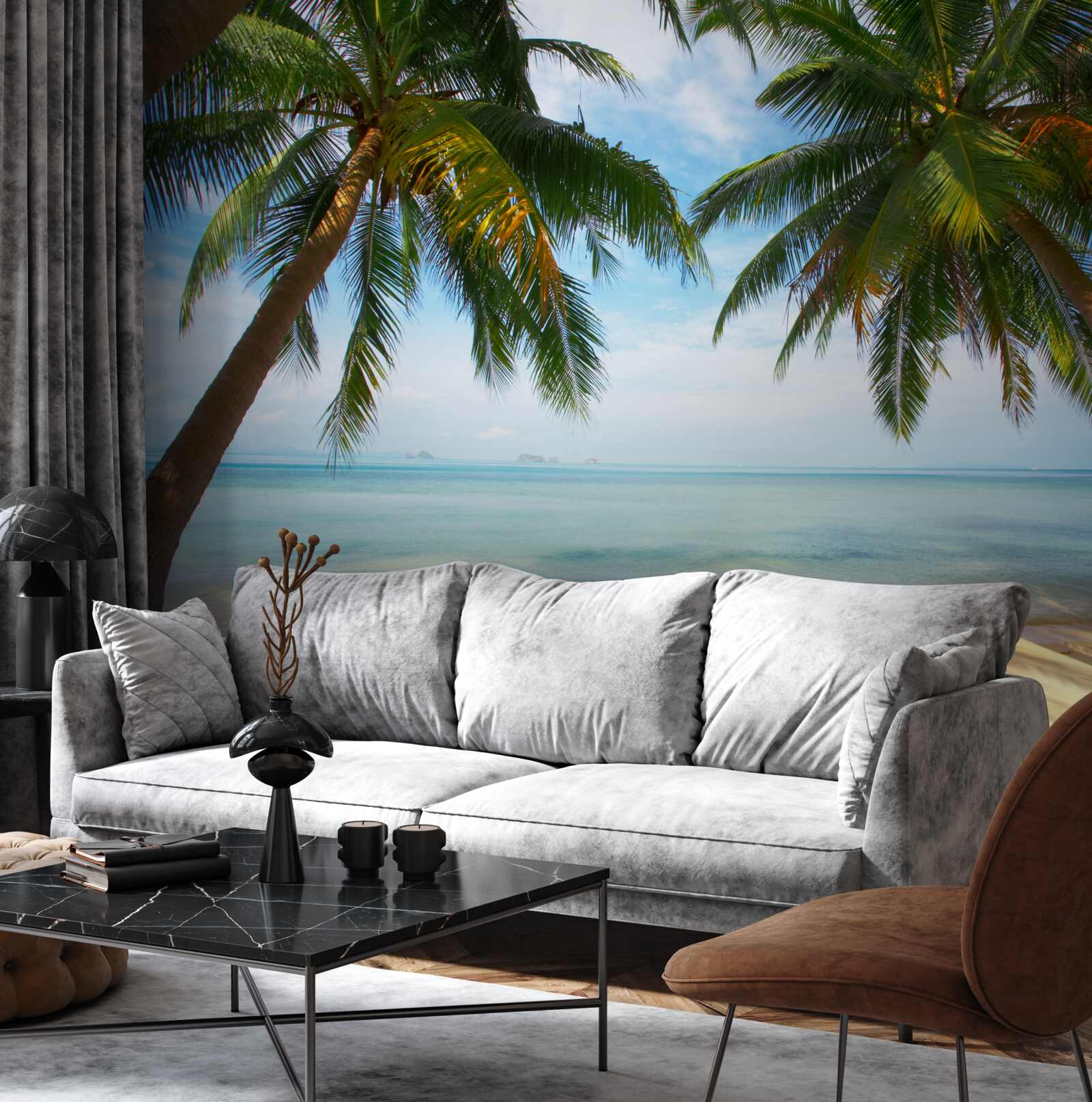 Papier peint deux palmiers poussent sur le rivage
