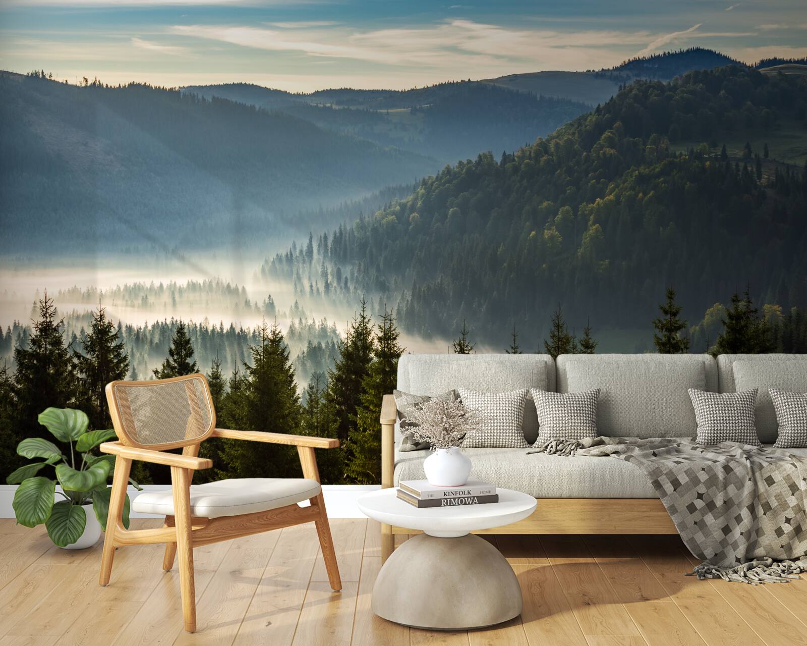 Papier peint la forêt dense d'automne est enveloppée d'un brouillard plus épais