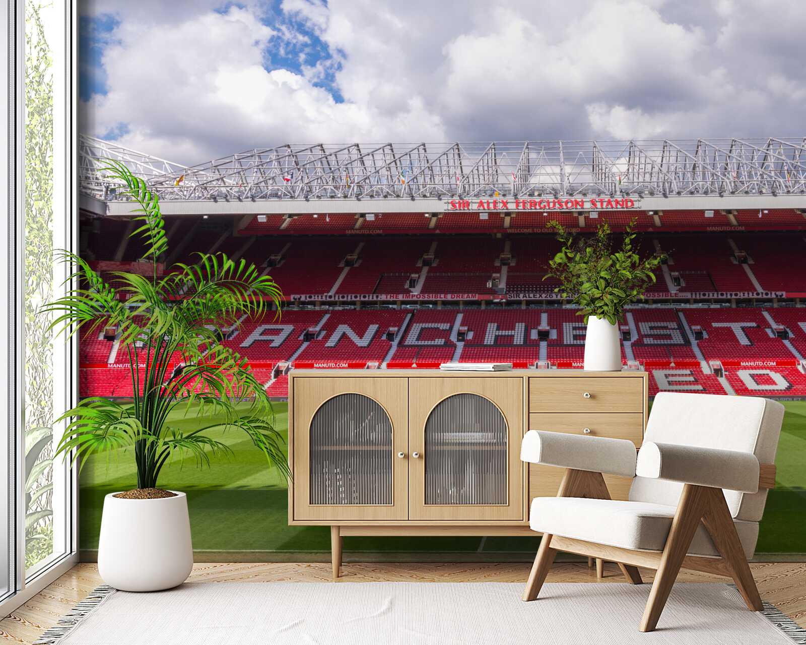 Papier peint un grand terrain de football et une immense tribune
