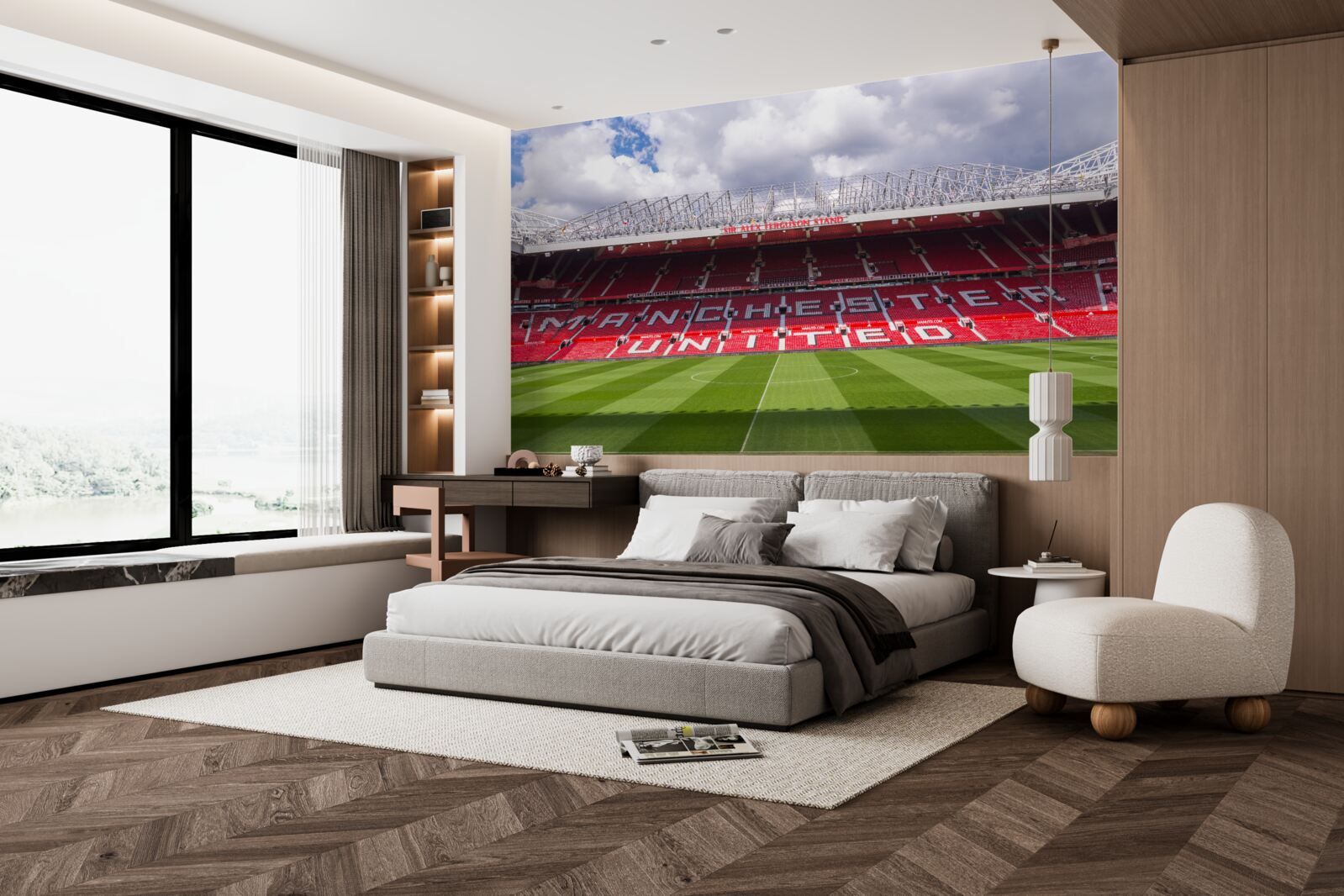 Papier peint un grand terrain de football et une immense tribune