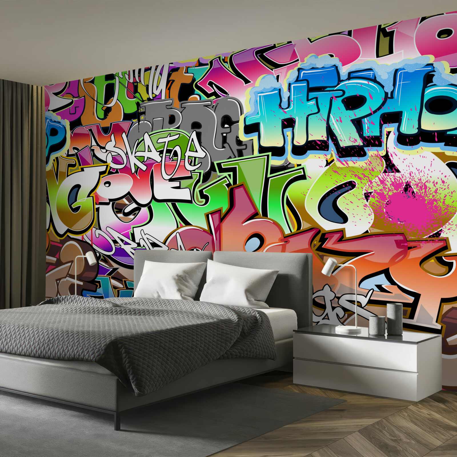 Papier peint graffiti accrocheur avec des lettres lumineuses