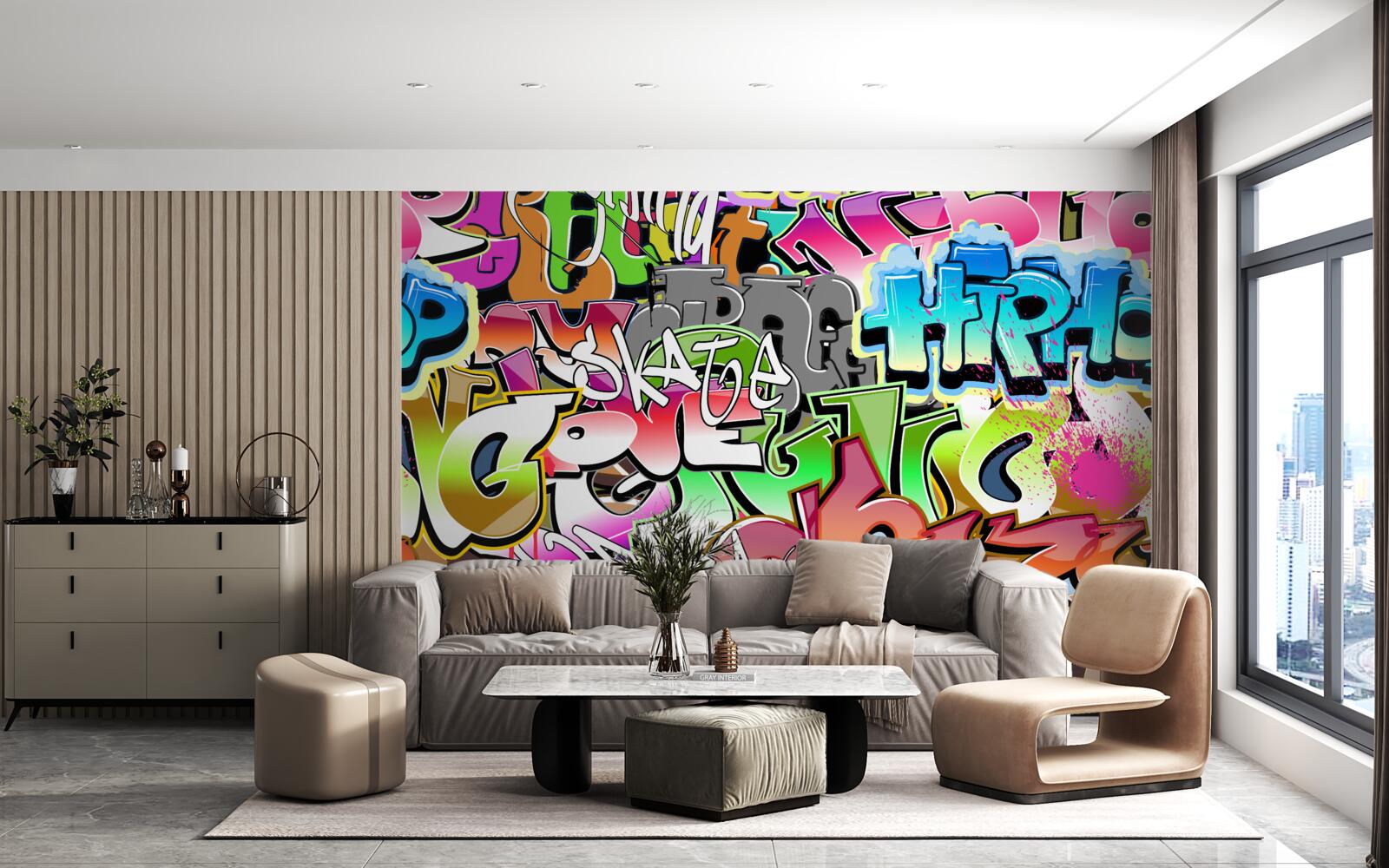 Papier peint graffiti accrocheur avec des lettres lumineuses