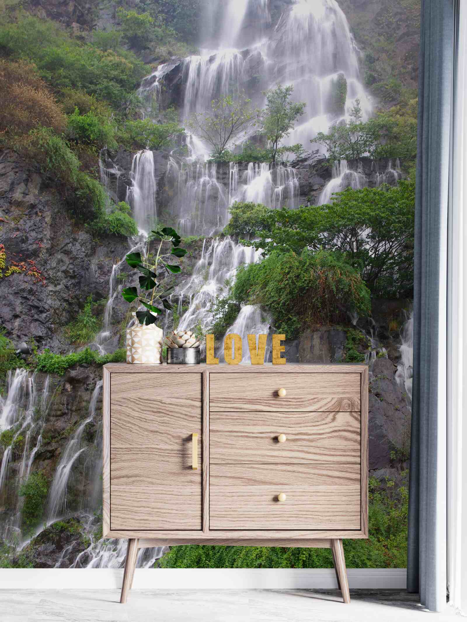 Papier peint chute d'eau spectaculaire en montagne avec cascades