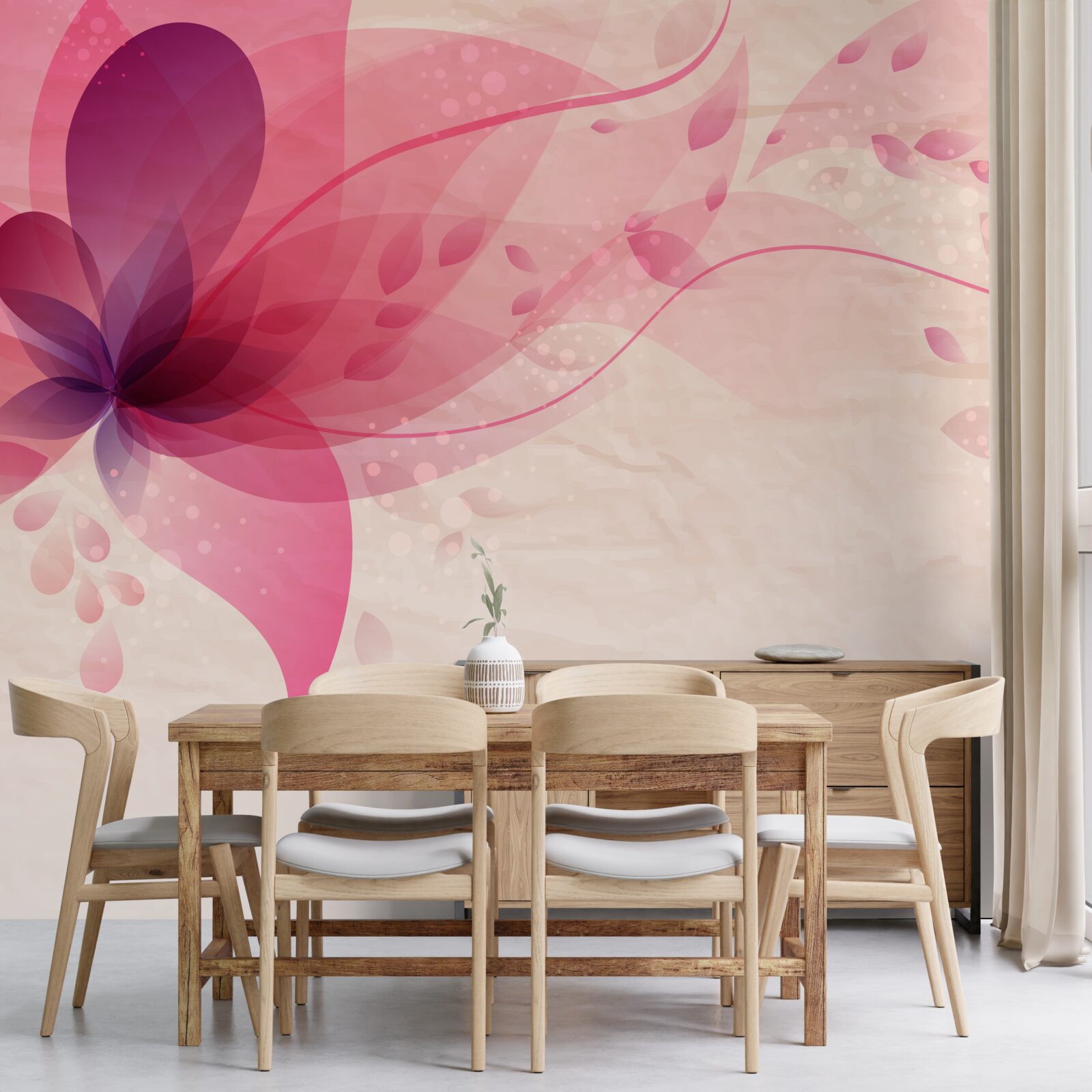 Papier peint abstraction d'une fleur de lotus dans les tons rouges