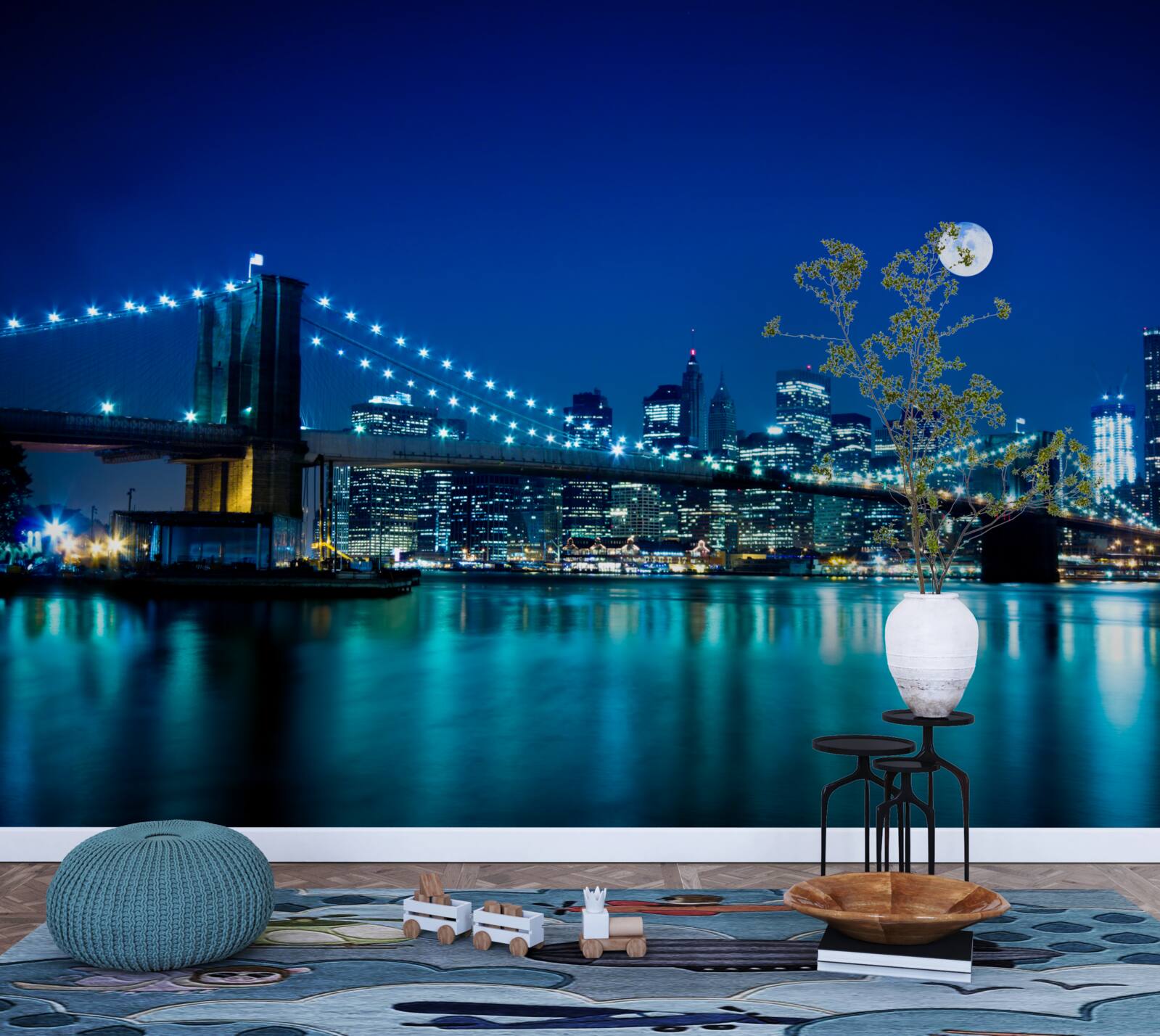 Papier peint pont de brooklyn illuminé par le clair de lune nocturne