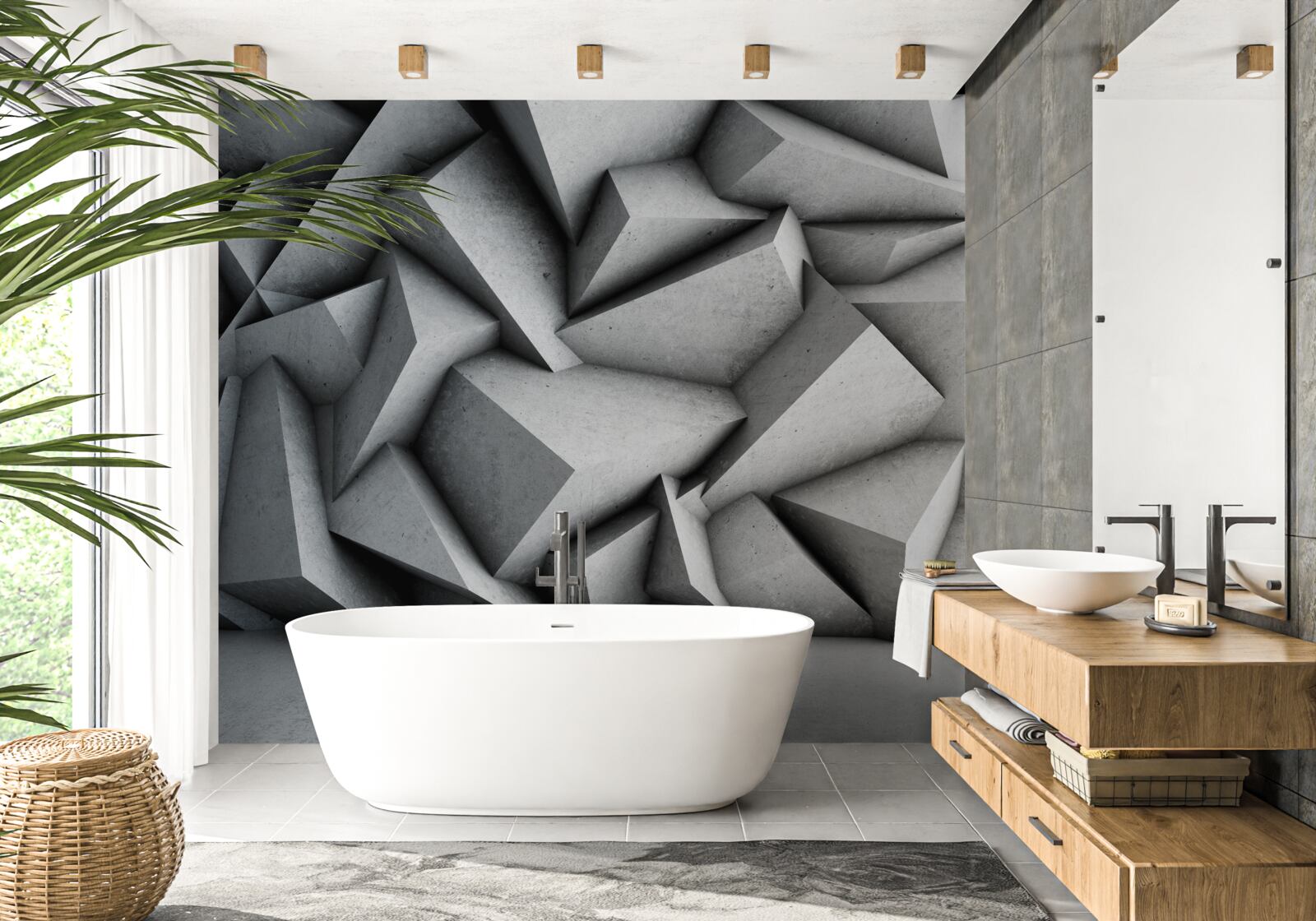 Papier peint grandes figures en 3d sur fond gris