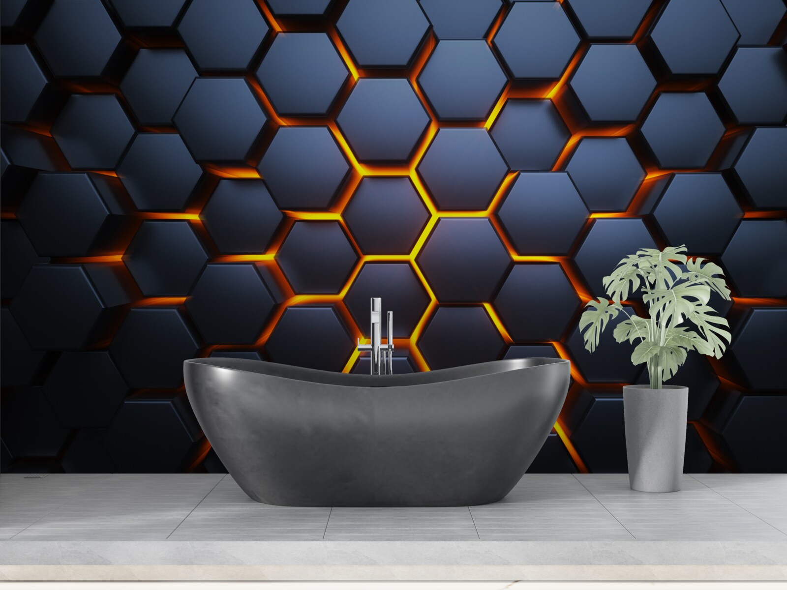 Papier peint collection hexagonale avec illumination dorée