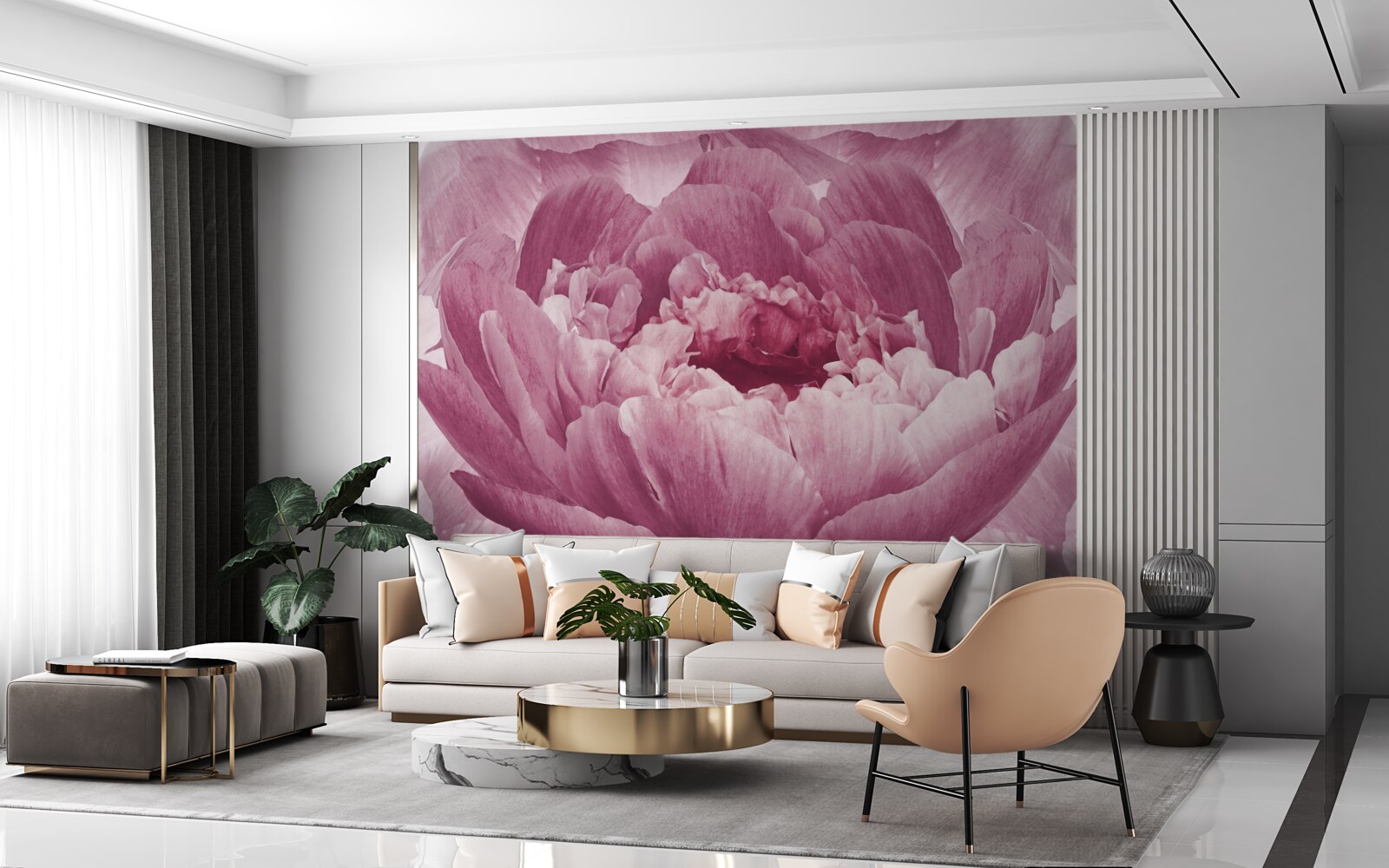 Papier peint abondante fleur d'aster rose