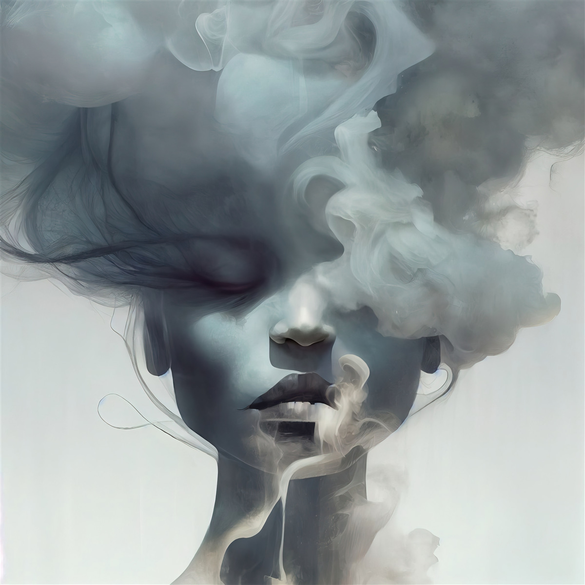Papier peint femme dans la brume grise