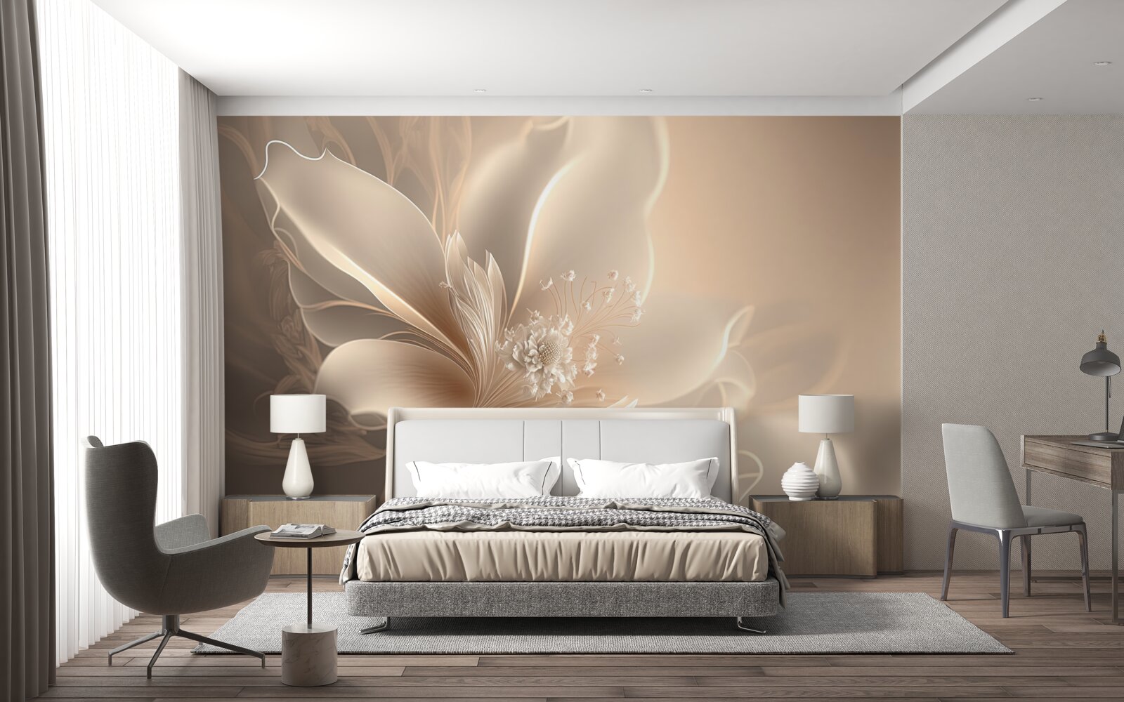 Papier peint élégante fleur blanche
