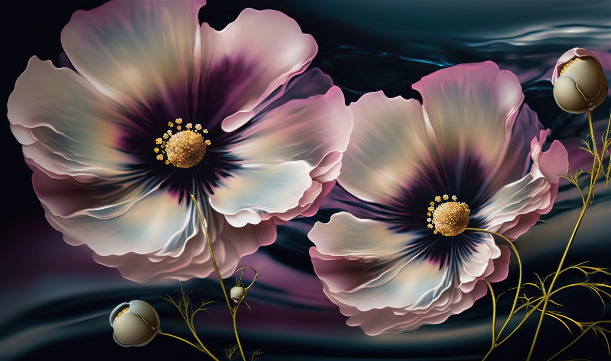Papier peint le vent fait osciller les coquelicots blancs comme neige et magnifiques