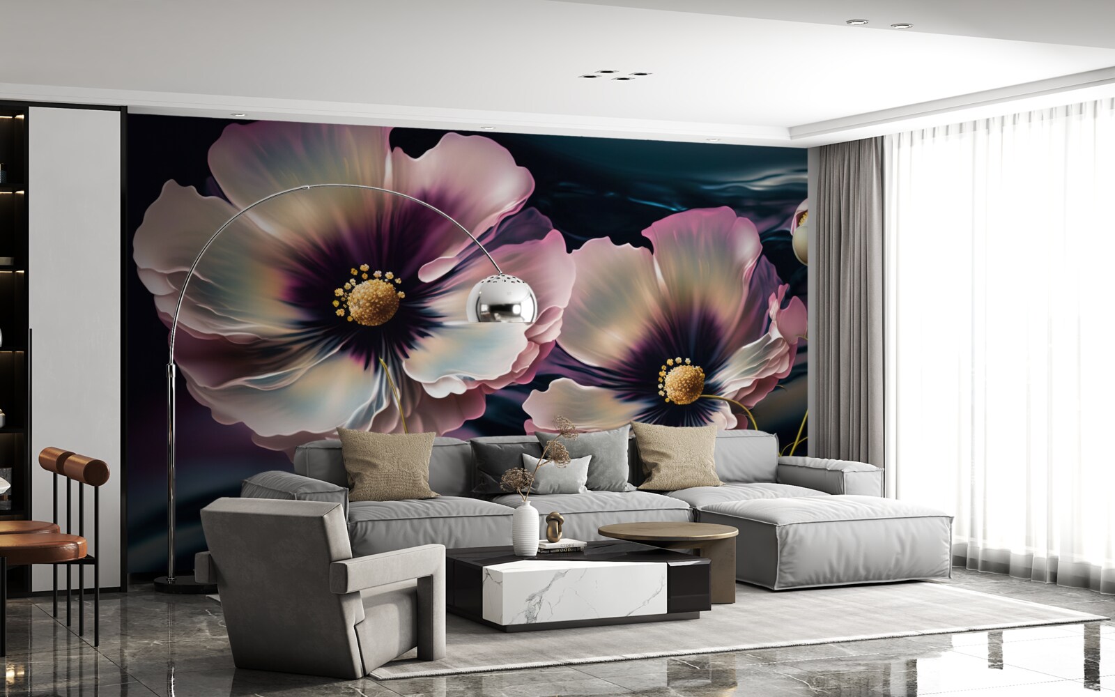 Papier peint le vent fait osciller les coquelicots blancs comme neige et magnifiques