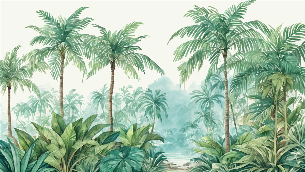 Papier peint palmiers tropicaux sous la pluie