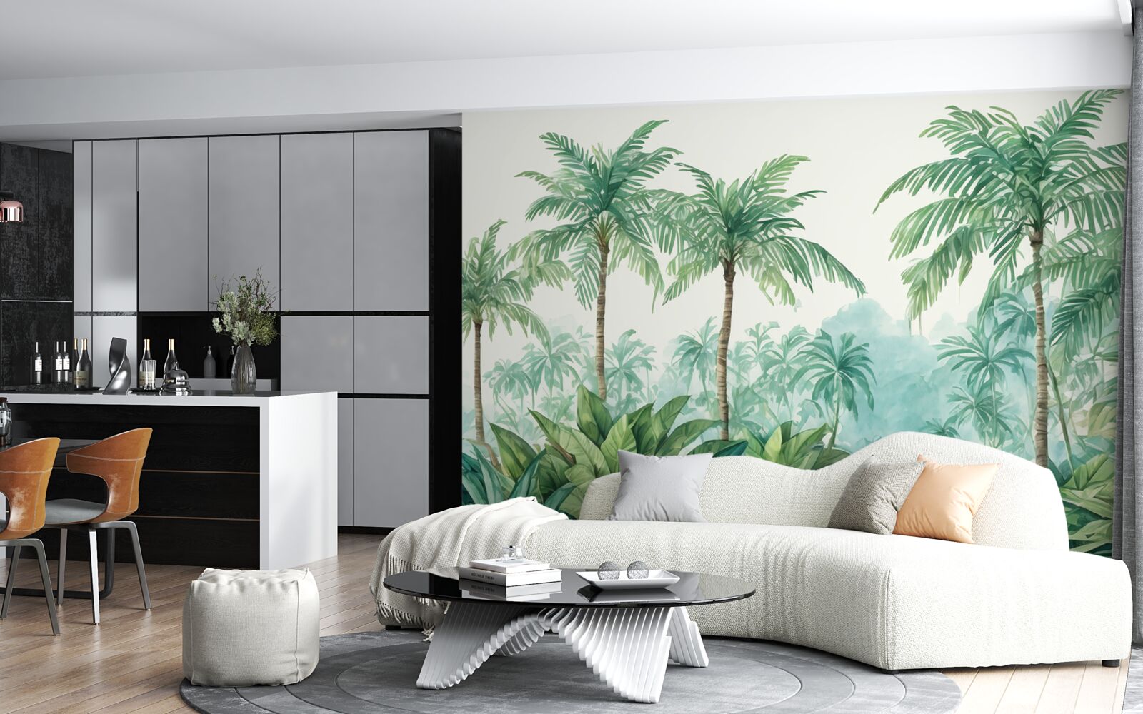 Papier peint palmiers tropicaux sous la pluie