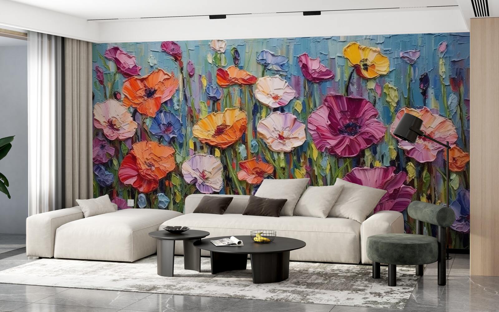 Papier peint fleurs d'été dans le champ sous le ciel