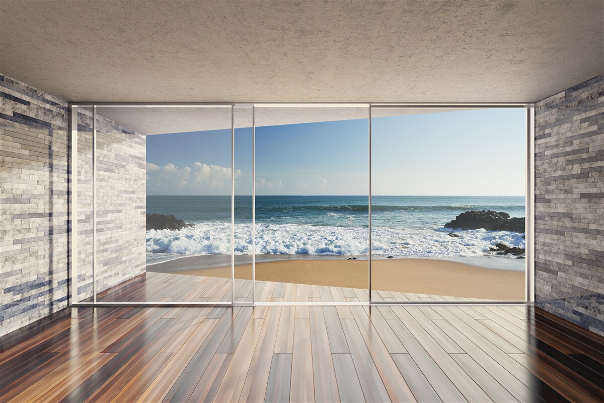 Papier peint les fenêtres panoramiques offrent une superbe vue sur la mer