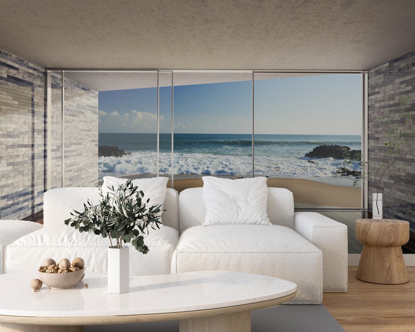 Papier peint les fenêtres panoramiques offrent une superbe vue sur la mer