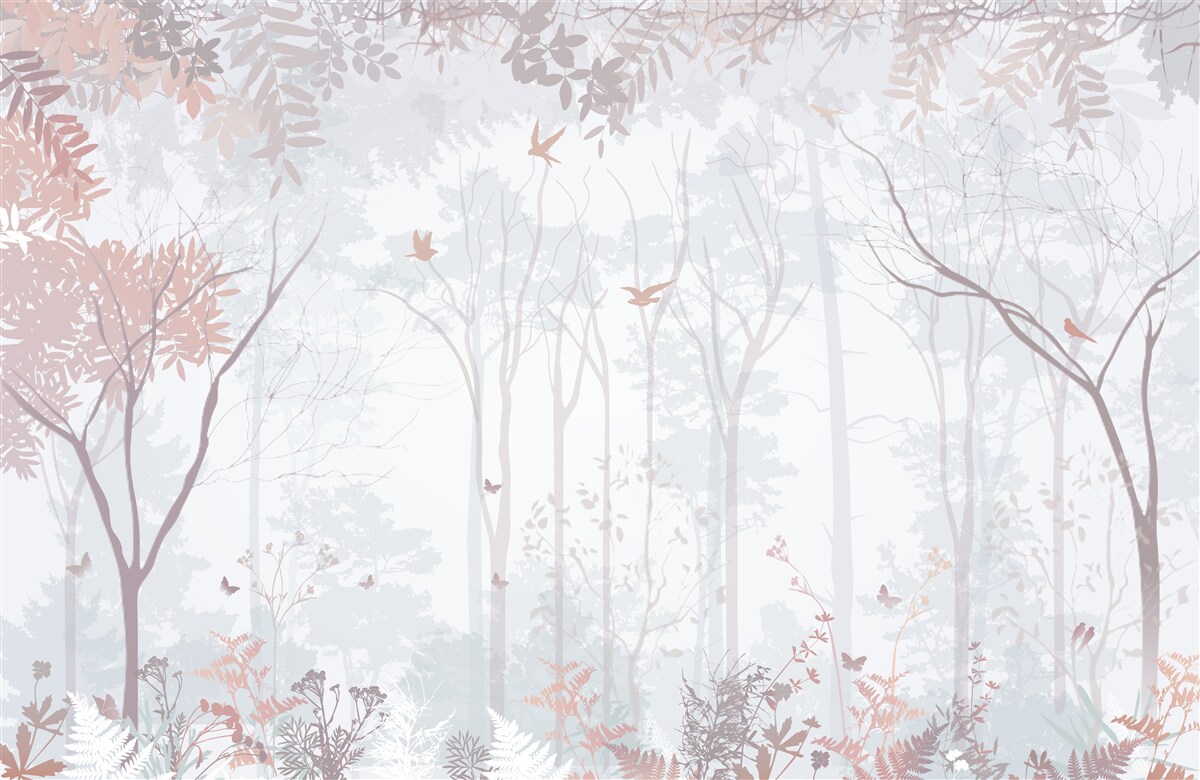 Papier peint forêt brumeuse un matin d'automne
