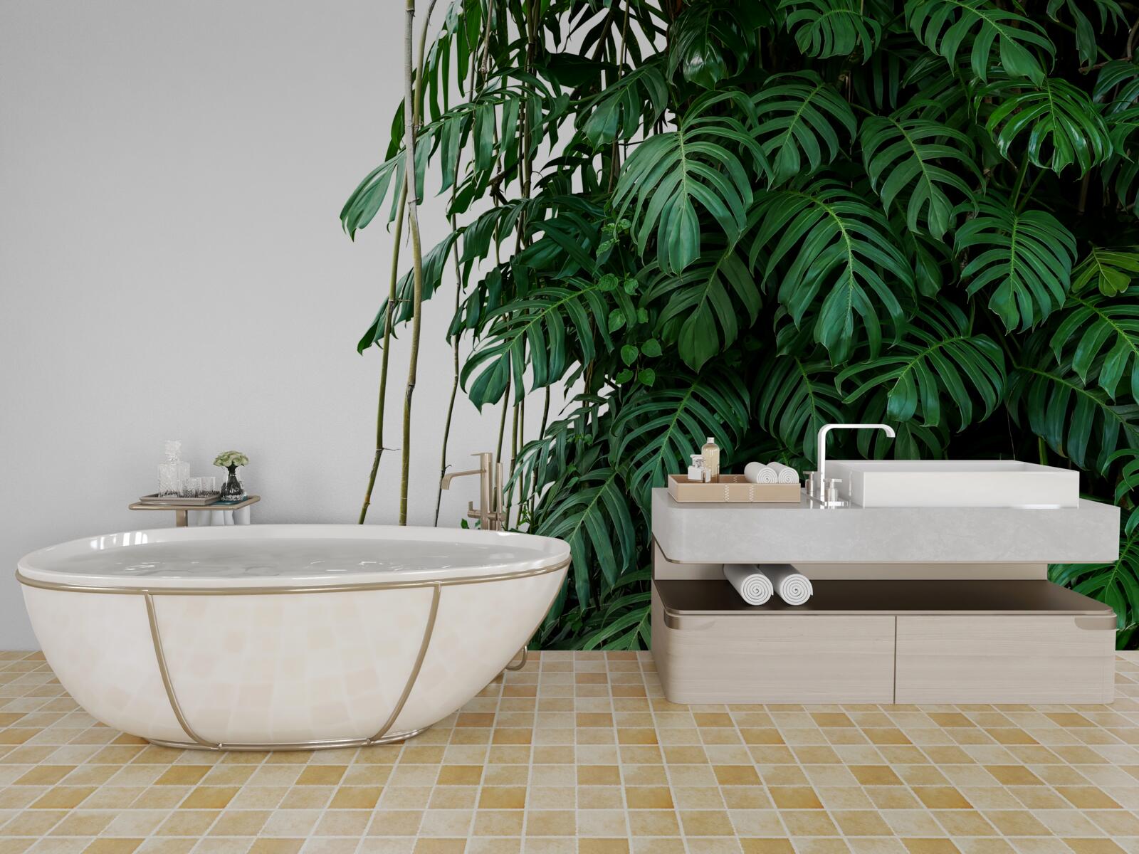 Papier peint feuilles de monstera denses dans les tons de vert