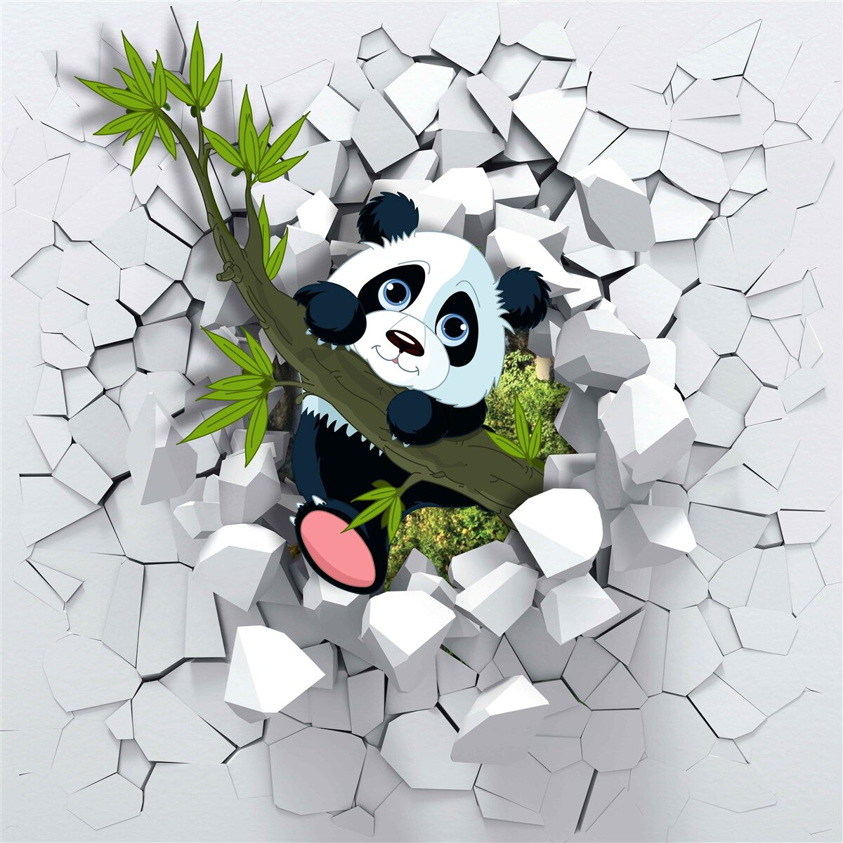 Papier peint Le panda regarde prudemment à travers le mur de briques en ruine.