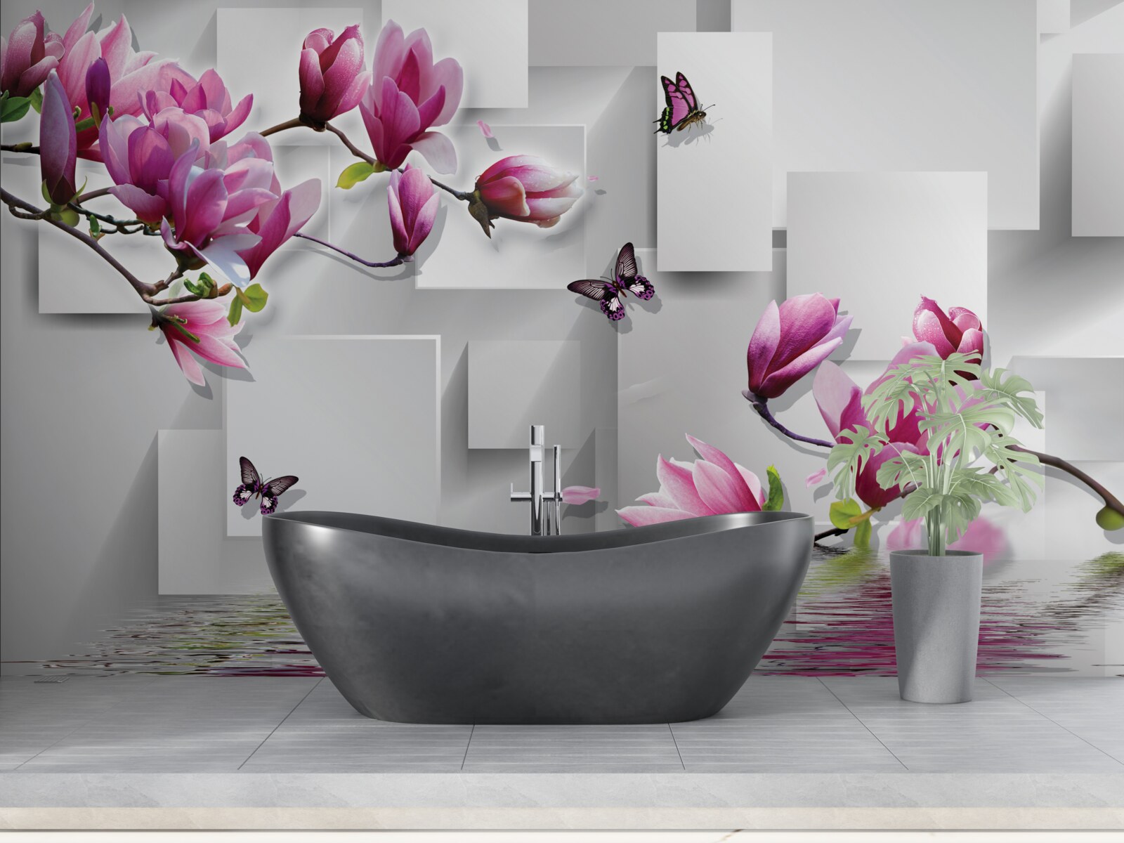 Papier peint les magnolias pourpres qui survolent l'eau