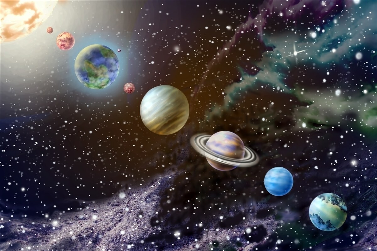 Papier peint les planètes dans l'espace sont alignées