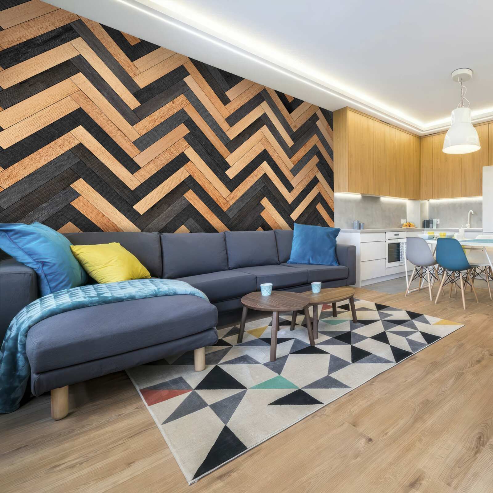 Papier peint parquet dans les tons clairs et foncés