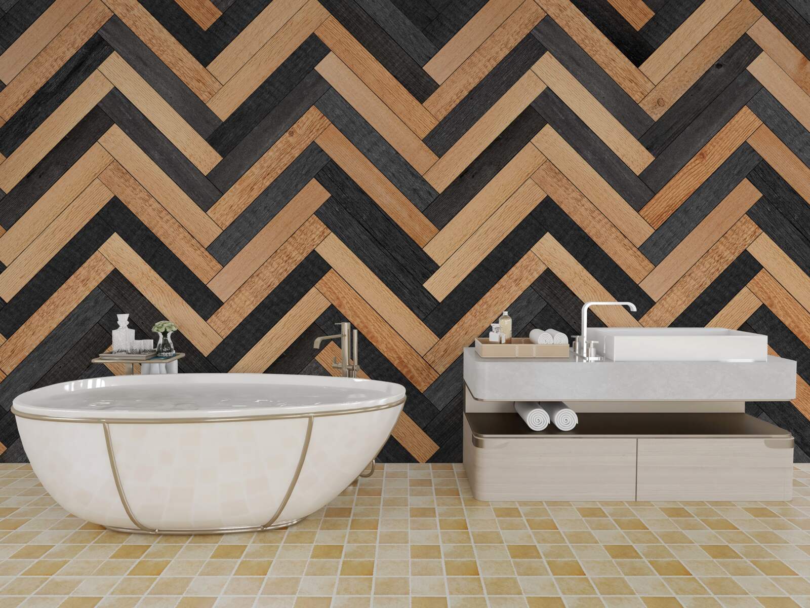 Papier peint parquet dans les tons clairs et foncés