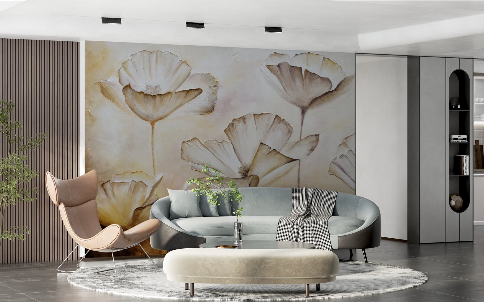 Papier peint les coquelicots sont délicatement blancs sur fond marron