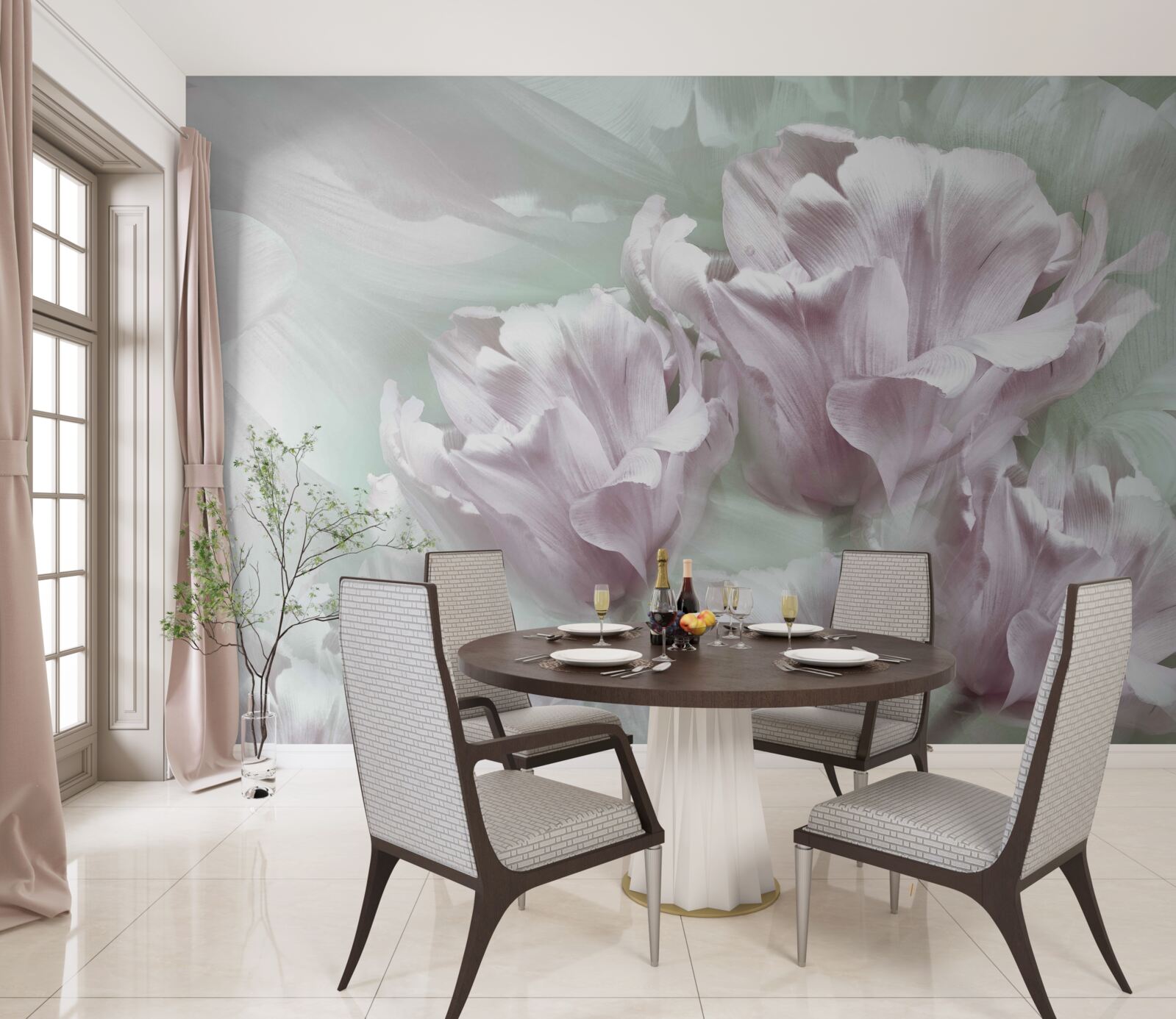 Papier peint magnifiques grandes fleurs blanc-violet