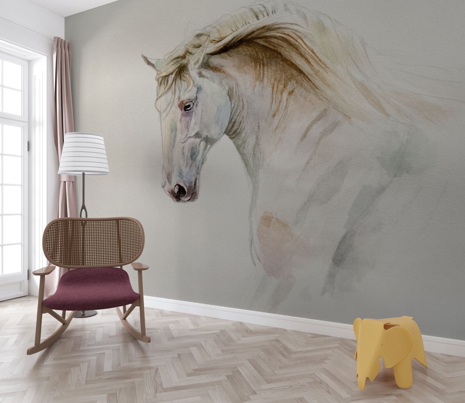 Papier peint le cheval blanc en mouvement