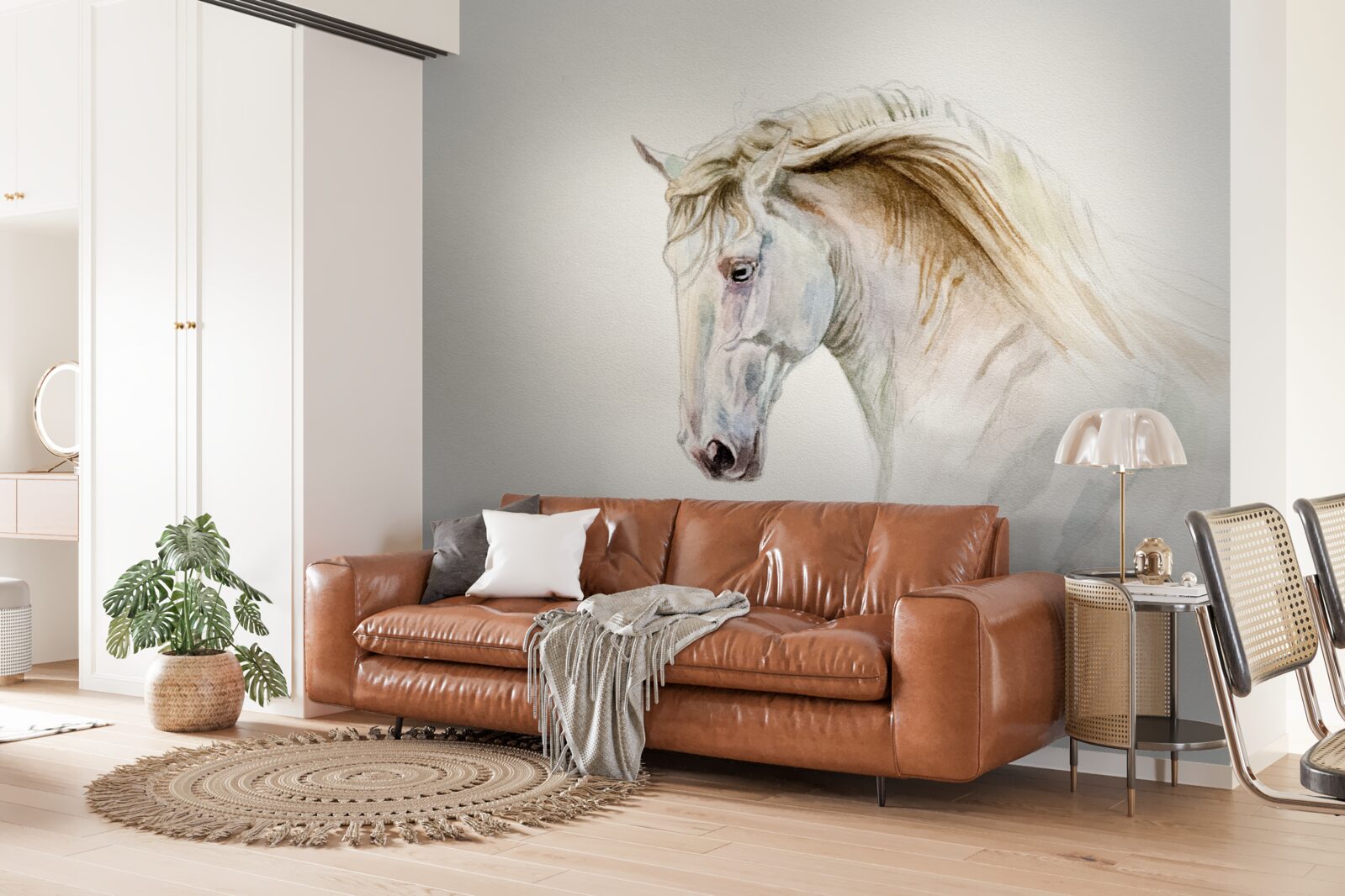 Papier peint le cheval blanc en mouvement