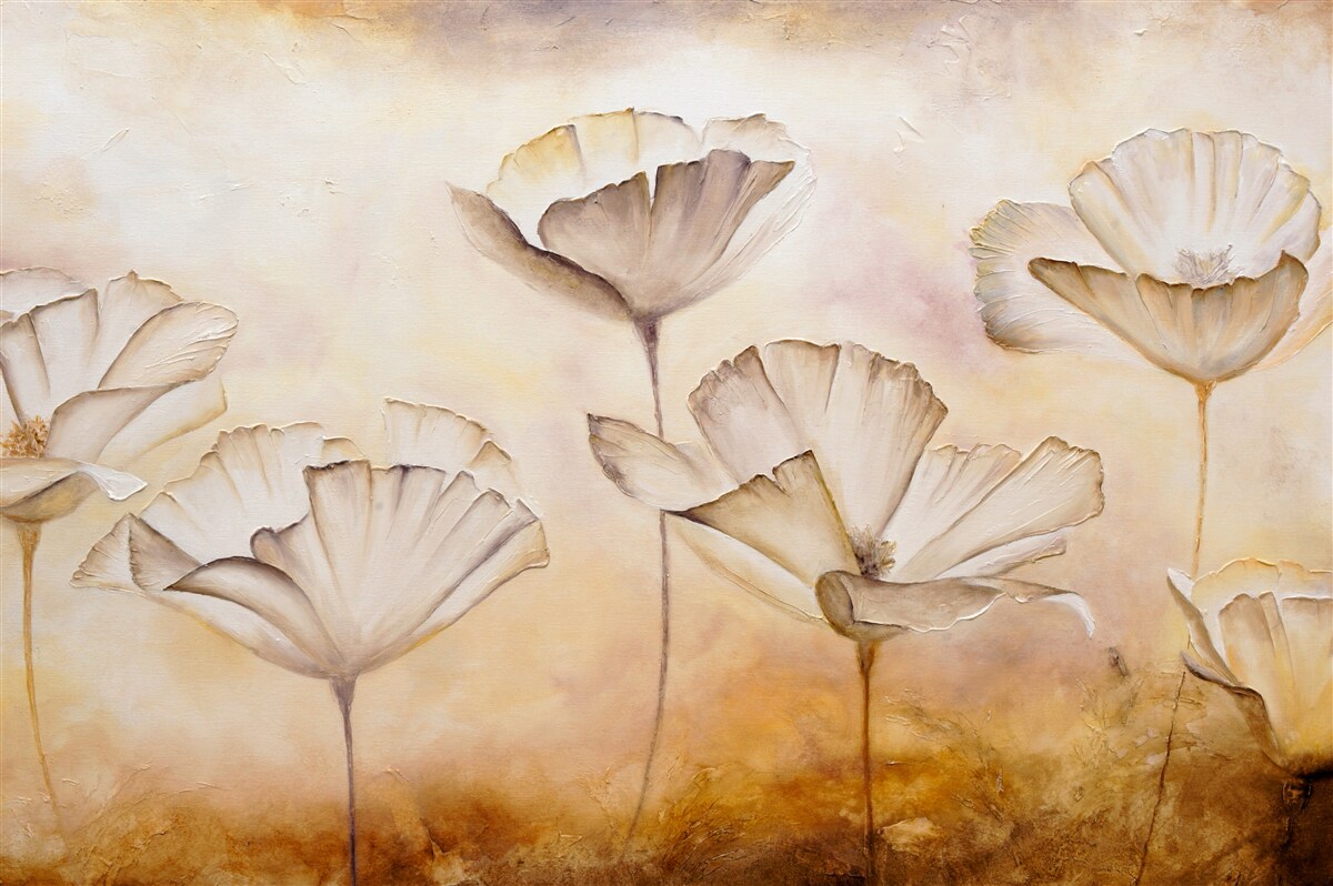 Papier peint matinée dans la brume et coquelicots majestueux