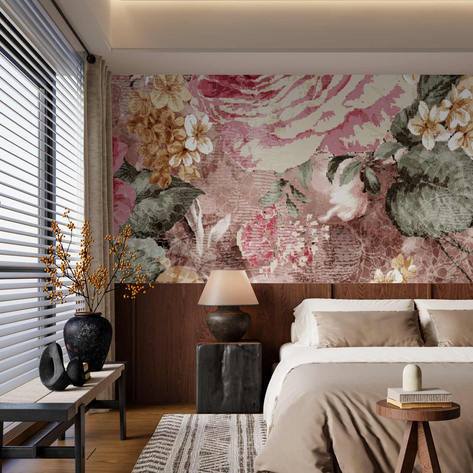 Papier peint l'abondance de fleurs et de plantes est une abstraction
