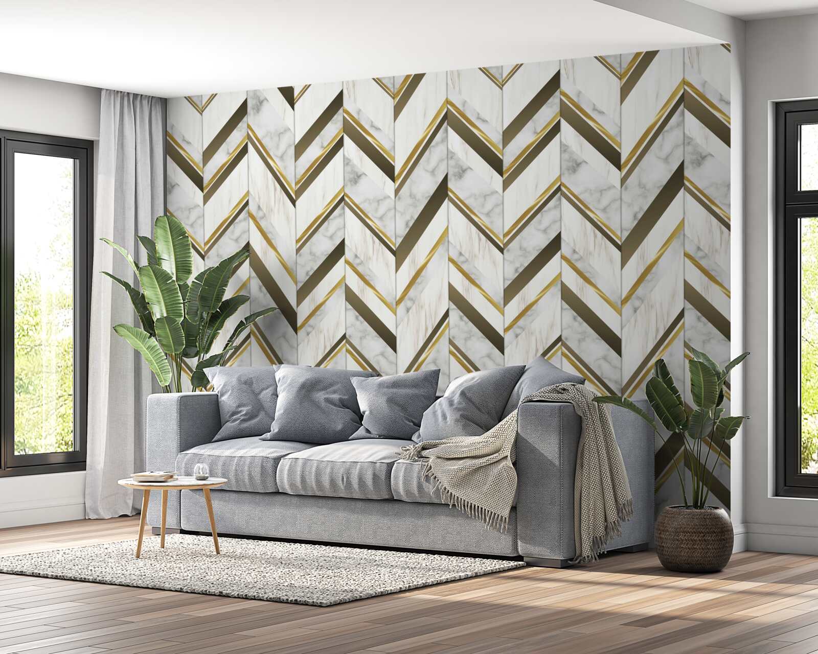 Papier peint des lignes bleues et brunes disposées en zigzag