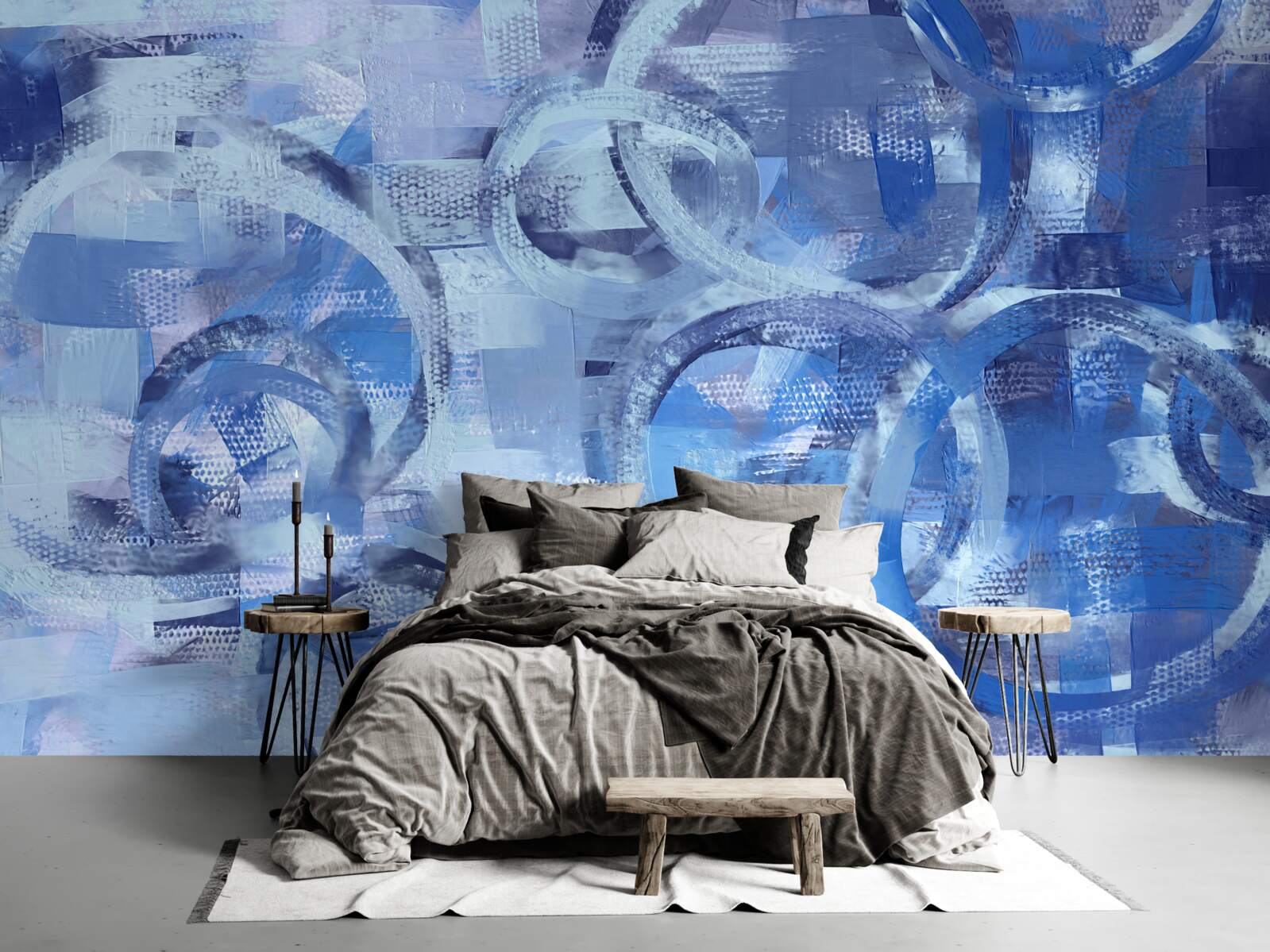 Papier peint anneaux d'eau sur une surface bleue