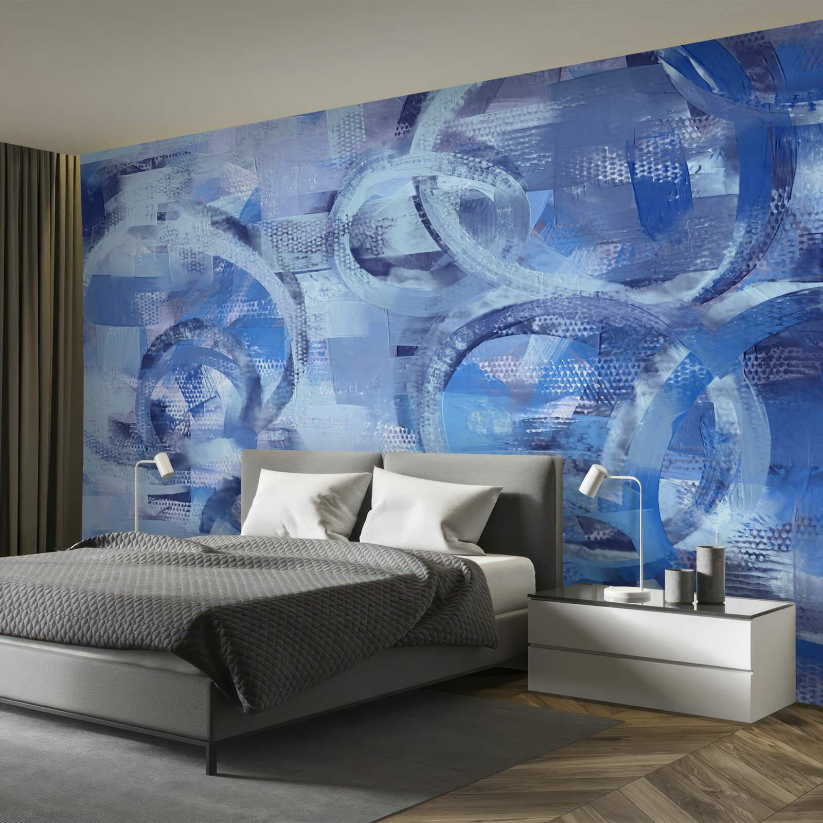 Papier peint anneaux d'eau sur une surface bleue