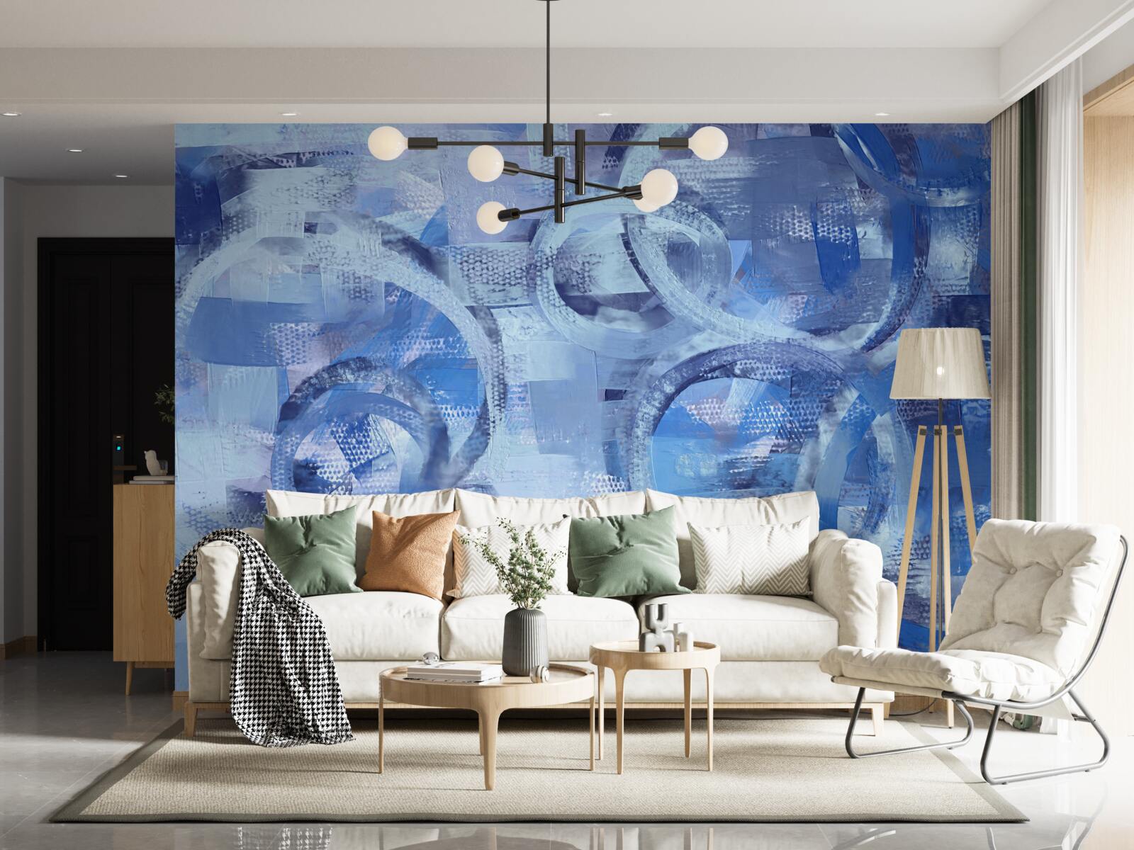 Papier peint anneaux d'eau sur une surface bleue